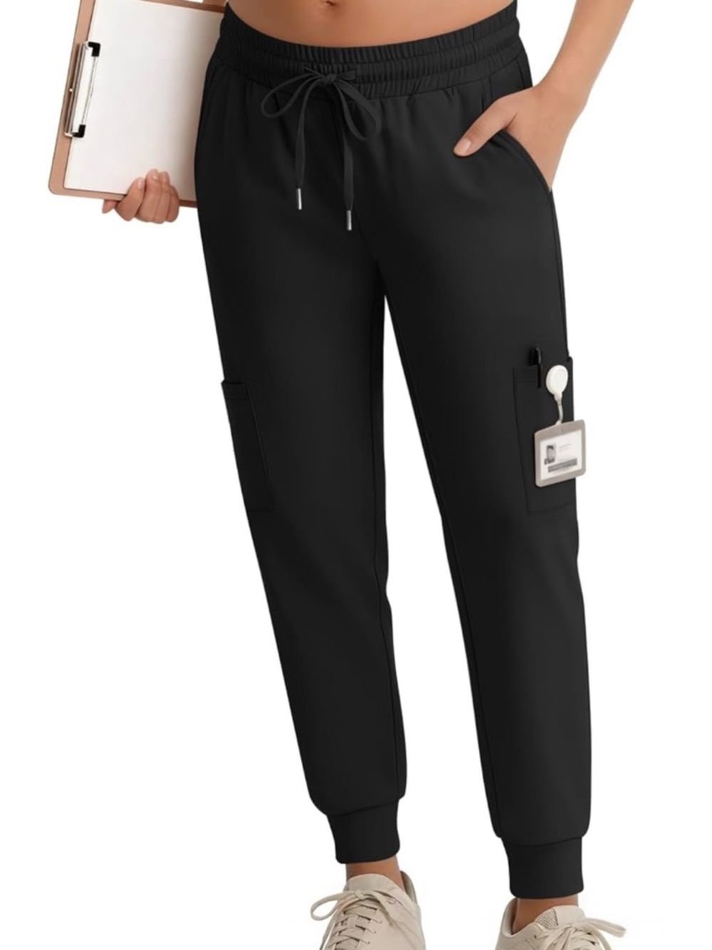 Black Women's Cargo Drawstring Jogger Pants